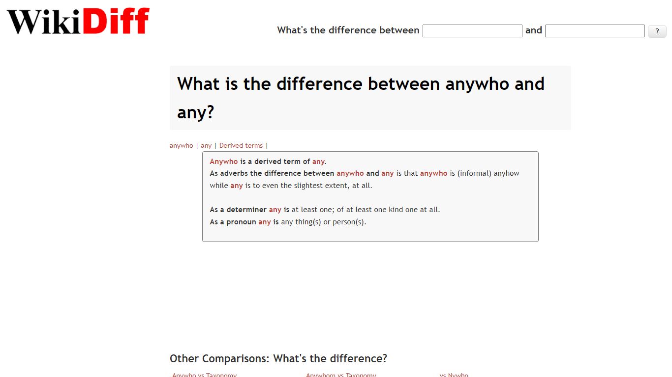 What is the difference between anywho and any? | WikiDiff